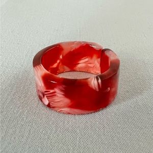 NEW Red & Cream Adjustable Acrylic Ring